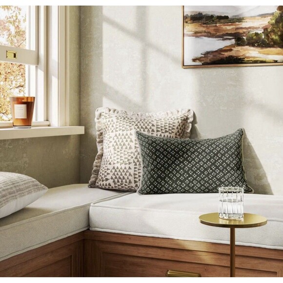 Square Block Print Reversible Pillow with Ruffle Trim Green - Threshold NEW - Picture 7 of 9